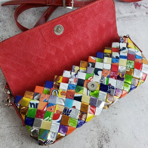 Nahui Ollin Y2K Unique Crossbody Bag Candy Wrapper Mini Purse Patent Leather - Picture 3 of 10